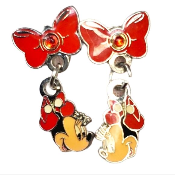 Vintage Disney Minnie Mouse Enamel Bow Dangle earrings - Picture 1 of 8